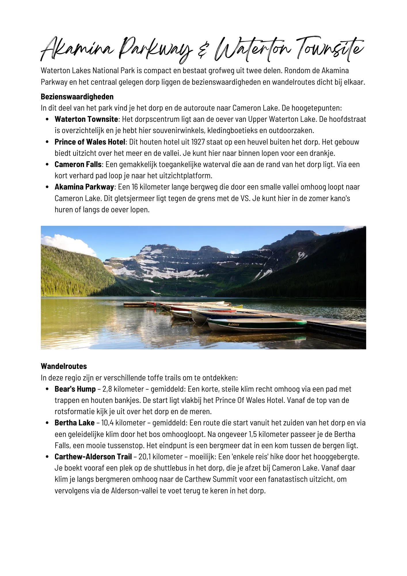 Waterton Lakes National Park Bouwsteen voorbeeldpagina